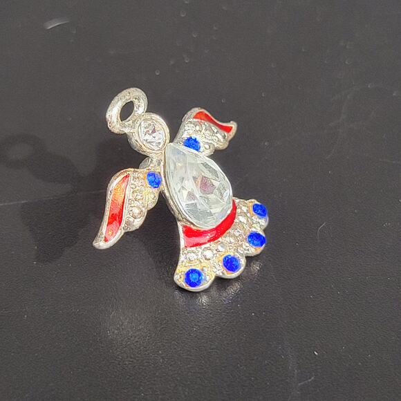 Crystal & Enamel Angel Lapel Pin Red Blue Accents 1 in Religious Patriotic USA - Picture 10 of 10